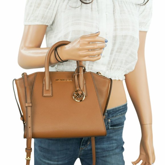 Michael Kors Avril Small Top Zip Satchel Shoulder Bag Brown Luggage - Picture 1 of 14